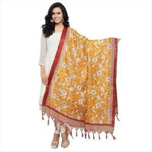 For a Festive Look, Grab This Beautiful Dupatta In Musturd Yellow Color Fabricated On Cotton Art Silk Beautified With Prints All Over It. Buy This Pretty Floral Printed Dupatta Now.
