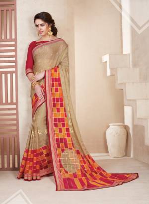 Simple And Elegant Looking Saree Is Here In Beige And Red Color Paired With Red Colored Blouse. This Saree Is Fabricated On Chiffon Brasso Paired With Art Silk Fabricated Blouse. Wear This As Your Casual Or Semi-Casual Wear.