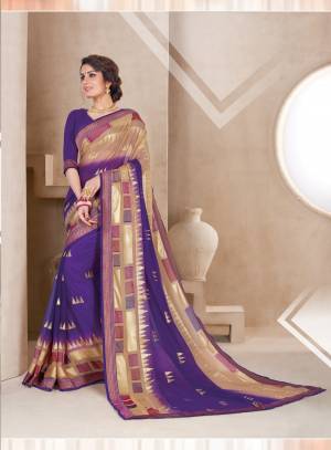 Attract All Wearing This Saree In Beige And Violet Color Paired With Violet Colored Blouse. This Saree Is Fabricated On Chiffon Brasso Paired With Art Silk Fabricated Blouse. Buy This Attractive Colored Saree Now.