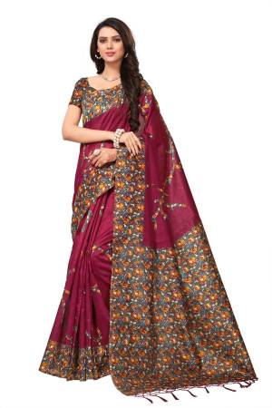 You Will Definitely Earn Lots Of Compliments Wearing This Attractive Looking Saree In Magenta Pink Color Paired With Contrasting Turquoise Blue Colored Blouse. This Saree And Blouse Are Fabricated On Kashmiri Art Silk. Buy Now.