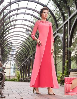 Look Pretty Wearing This Designer Readymade Kurti In Light Pink And Pink Color Fabricated On Georgette. Its Fabric Ensures Superb Comfort All Day Long. Buy This Readymade Kurti Now.