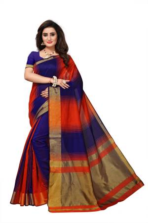 Bright And Visually Appealing Colored Saree Is Here In Red And Violet Color Paired With Violet Colored Blouse. This Saree And Blouse Are Fabricated On Cotton Silk. It Is Durable, Light Weight And Easy To Drape.