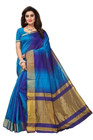 Go With The Shades Of Blue With This Shaded Saree In Royal Blue And Blue Color Paired With Blue Colored Blouse. This Saree And Blouse Are Fabricated On Cotton Silk. It Is Suitable For Your Casual Or Semi-Casual Wear.