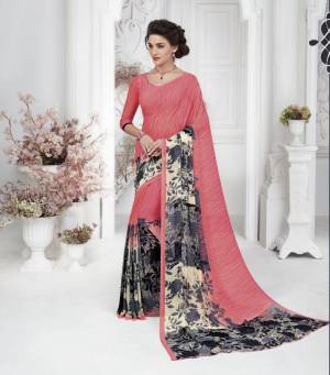 Look Pretty Wearing This Saree In Pink Color Paired With Pink Colored Blouse. This Saree And Blouse Are Fabricated On Georgette Beautified With Prints Over The Border. Buy This Saree Now.