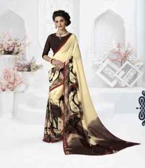 For Your Casual Wear, Grab This Pretty Saree In Cream And Brown Color Paired With Brown Colored Blouse. This Saree And Blouse Are Fabricated On Georgette Beautified With Prints. Its Fabrics Ensures Superb Comfort All Day Long.