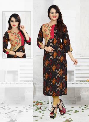 Enhance Your Beauty Wearing This Readymade Kurti In Black Color Fabricated On Rayon Beautified With Prints And Thread Work. This Kurti Is Light Weight And Easy To Carry All Day Long.