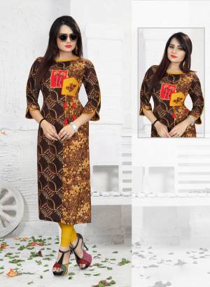 Add This Pretty Kurti To Your Wardrobe In Shades Of Brown Fabricated On Rayon. This Pretty Kurti Is Fabricated On Rayon Which Is Soft Towards Skin And Easy To Carry Throughout The Day.