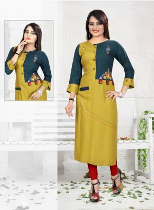 For Your Semi-Casual Wear, Grab This Designewr Readymade Kurti In Pear Green Color Fabricated On Rayon. This Pretty Kurti Has Lovely Pattern And Thread Work Which Is Giving An Attractive Look To It.