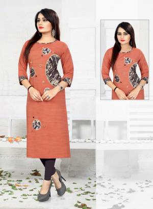 Must Have Shade In Every womens Wardrobe Is Here With This Pretty Kurti In Peach Color. This Readymade Kurti Is Fabricated On Rayon, It IS Light In Weight And Easy To Carry All Day Long.
