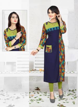 enhance Your Personality Wearing This Readymade Kurti In Navy Blue Color Fabricated On Rayon. This Kurti Is Beautified With Prints And Thread Work. It IS Light Weight, Soft Towards Skin And Durable.