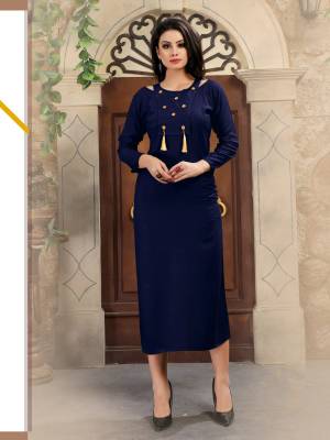 Enhance Your Perswonality Waring This Designer Readymade Kurti In Navy Blue Color Fabricated On Rayon. This Pretty Kurti IS Light In Weight And Easy To Carry All Day Long. 