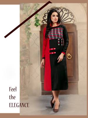 For Your Regular Wear, Grab This Readymade Kurti In Black And Red Color Fabricated On Rayon. Its Fabric Is Soft Towards Skin And Easy To Carry All Day long. Buy Now.