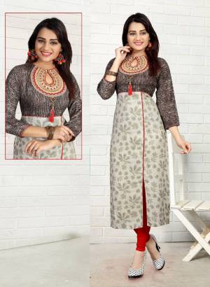 You will Earn Lots Of Compliments Wearing This Readymade Kurti In Grey Color With Yoke Pattern. This Kurti Is Fabricated On Rayon Beautified With Prints And Thread Work. Buy It Now.