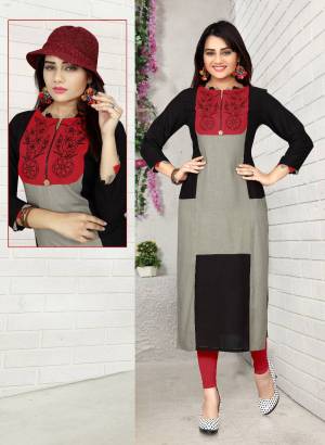 For an Elegant Look, Grab This Kurti Will Subtle Color Pallete. This Pretty Readymade Kurti Is In Grey And Black Color Fabricated On Rayon. It Is Available In All Regular Sizes. Buy Now.