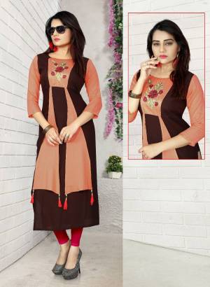 Very Pretty Designer Kurti Is Here In Peach And Brown Color Fabricated On Rayon. This Readymade kurti Is Fabricated On Rayon Beautified With Thread Work. Buy This Kurti Now.