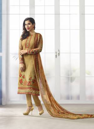 Simple And Elegant Looking Designer Semi-Stitched Suit In Beige Color Paired With Beige Colored Bottom And Dupatta. Its Top Is Fabricated On Georgette Paired With Santoon Bottom And Chiffon Dupatta. This Suit Is Beautified With Prints And Embroidery. Buy This Suit Now. 