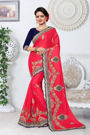 Look Beautiful In This Attractive Designer Dark Pink Colored Saree Paired With Contrasting Navy Blue Colored Blouse. This Saree Is Fabricated On Silk Paired With Art Silk Fabricated Blouse. It Will Give A Rich Look To Your Personality. Buy Now.