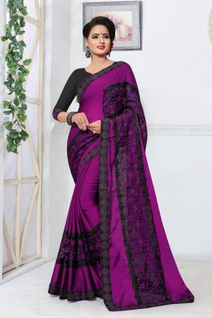 Bright and Visually Appealing Color Is Here With This Designer Saree In Dark Purple Color Paired With Black Colored Blouse. This Saree Is Fabricated On Silk Paired With Art Silk Fabricated Blouse. This Saree Will Definitely Earn You Lots Of Compliments From Onlookers.