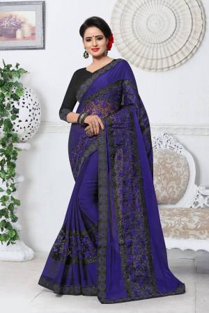 Add This Designer Saree To Your Wardrobe In A Very New And Attractive Shade with this Saree In Violet Color Paired With Black Colored Blouse. This Saree Is Fabricated On Silk Paired With Art Silk Fabricated Blouse. It Is Light In Weight And Easy To Carry Throughout The Gala.