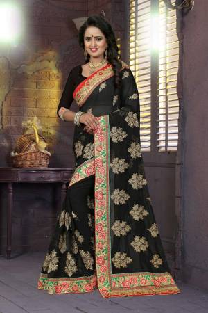 For A Bold And Beautiful Look, Grab This Designer Saree In Black Color Paired With Black Colored Blouse. This Saree And Blouse Are Fabricated On Georgette Beautified With Heavy Embroidery. 