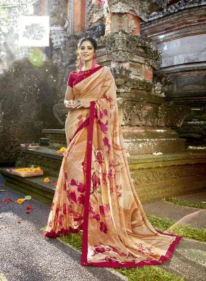 Simple And Elegant Looking Saree Is Here In Beige Color Paired With Dark Pink Colored Blouse. This Saree Is Fabricated On Georgette Paired With Art Silk Fabricated Blouse. It Has Lovely Abstract Floral Prints All Over.