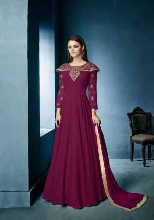 Bright And Visually Appealing Color Is Here With This Designer Floor Length Suit In Magenta Pink Colored Top Paired With Magenta Pink Colored Bottom And Dupatta. Its Top IS Fabricated On Georgette Paired With Santoon Bottom And Chiffon Dupatta. All Its Fabrics Ensures Superb Comfort All Day Long.