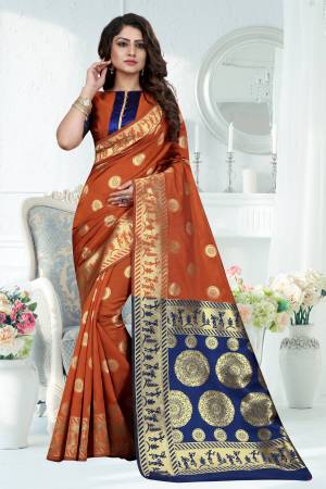 Celebrate This Festive Season With beauty And Comfort Wearing This Saree In Rust Orange Color Paired With Rust Orange Colored Blouse. This Saree Is Fabricated On Banarasi Art Silk Paired With Art Silk Fabricated Blouse. It Ensures Superb Comfort All Day Long. Buy Now.