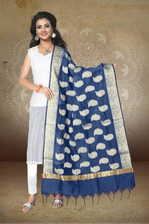 For Your Simple And Elegant Looking White Colored Suit Or Kurti, Grab This Pretty Blue Colored Dupatta Fabricated On Banarasi Art Silk. It Is Light Weight And Its Fabric Ensure Superb Comfort All Day Long.