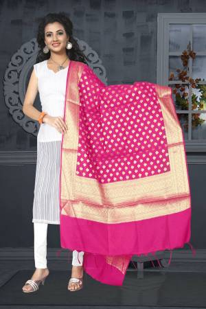 Bright And Visually Appealing Color Is Here With This Attractive Fuschia Pink Colored Dupatta Fabricated On Banarasi Art Silk. This Dupatta Can Be Paired With Any Contrasting Colored Suit Or Kurti.