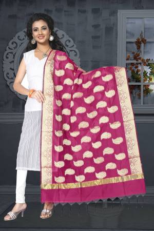 You Will Definitely Earn Lots Of Compliments Wearing This Pretty Dupatta In Magenta Pink Color Fabricated On Banarasi Art Silk Beautified With Weave All Over It. 
