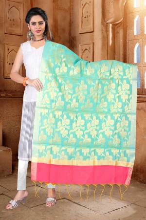 A Must Have Shade In Every Womens Wardrobe Is Here With This Pretty Aqua Blue Colored Dupatta. This Dupatta Is Fabricated On Banarsi Art Silk Which Is Light Weight And Easy To Carry All Day Long.
