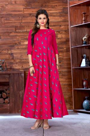 Shine Bright Wearung This Beautiful Designer Readymade Gown In Dark Pink Color Fabricated On Art Silk Beautified With Resham Embroidered Motifs All Over It.