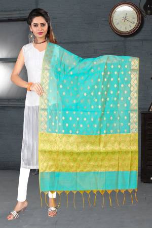 Here Is A Very Pretty Shade In Blue With This Dupatta In Turquoise Blue Color Fabricated On Banarasi Art Silk Beautified With Weave All Over. Buy This Dupatta Now.