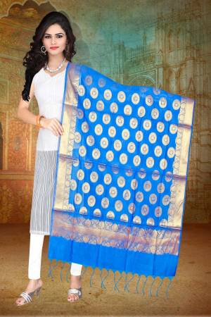 For That Simple White Color Kurti, Grab This Pretty Dupatta In Blue Color Fabricated On Banarasi Art Silk Beautified With Weave All Over. This Dupatta Is Light Weight And Easy To Carry All Day Long.