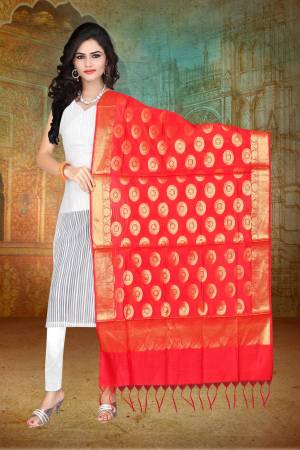 Adorn The Pretty Angelic Look With This Attractive Red Colored Dupatta Fabricated On Banarasi Art Silk Beautified With weave All Over It, Buy This Dupatta Now.