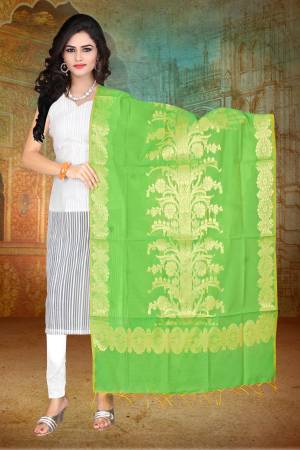 Add More Beauty To Your Look With This Pretty Green Colored Dupatta Fabricated On Banarasi Art Silk Beautified With Weave All Over. Buy This Dupatta Now.