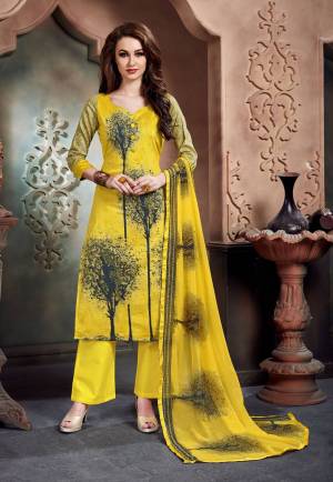 Celebrate This Festive Season With Beauty and Comfort With This Dress Material In Yellow Color. This Simple And Elegant Looking Dress Material Is Fabricated On Cotton Paired With Chiffon Dupatta. Get This Stitched As Per Your Desired Fit And Comfort.