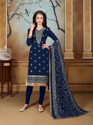 Enhance Your Personality Wearing This Designer Embroidered Straight Cut Suit In Blue Color Paired With Blue Colored Bottom And Dupatta. Its Top Is Fabricated On Georgette Paired With Santoon Bottom And Dupatta. Its all Three Fabrics Ensures Superb Comfort All Day Long.