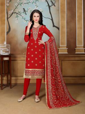Bright And Visually Appealing Color Is Here with This Designer Straight Cut Suit In Red Color Paired With Red Colored Bottom And Dupatta. Its Top Is Fabricated On Georgette Paired With Santoon Bottom And Chiffon Dupatta. Buy This Semi-Stitched Suit Now.
