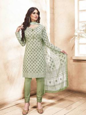 Lovely Shade In Green IS Here with This Designer Suit In Mint Green Color. Its Top Is Fabricated On Silk Cotton Paired With Satin Cotton And Chiffon Dupatta. This Semi-Stitched Suit IS Light Weight And Ensures Superb Comfort All Day Long.