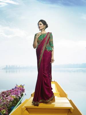 Such a Lovely Shade In Pink Is Here With This Designer Saree In Magenta Pink Color Paired With Contrasting Dark Green Colored Blouse. This  Saree Is Fabricated On Soft Silk Paired With Art Silk Fabricated Blouse. It Has Designer Embroidered Blouse Which Earn You Lots Of Compliments From Onlookers.