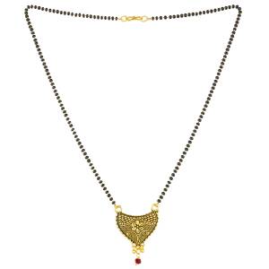 Grab This Pretty Simple Mangalsutra For Your Daily Wear In Golden Color With A Small Hanging Stone. This Mangalsutra Can Be Paired With Any Attire. Buy Now.