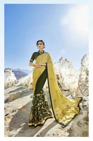 Go With The Shades Of Green With This Designer Saree In Pear Green And Pine Green Color Paired With Pine Green Colored Blouse. This Saree Is Fabricated On Satin Silk And Georgette Paired With Art Silk Fabricated Blouse. All Its Fabrics Ensures Superb Comfort All Day Long.