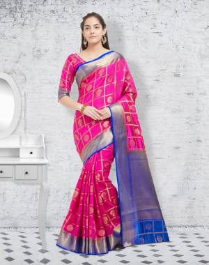 Shine Bright With This Attractive Fuschia Pink Colored Saree Paired With Fuschia Pink Colored Blouse. This Saree And Blouse are Fabricated On Banarasi Art Silk Beautified With Weave All Over. Buy This Saree Now.