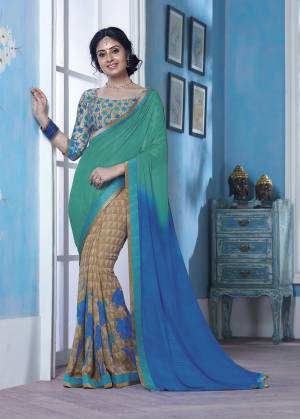 Add This Lovely Saree To Your Wardrobe In Shade Of Blue And Beige Paired With beige And Blue Colored Blouse. This Saree And Blouse are Fabricated On Georgette. Its Fabric Is Soft Towards Skin And Easy To Carry All Day Long.