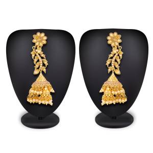 You Will Definitely Earn Lots Of Compliments For This Beautiful Designer Pair Of Earrings. This Earrings Are In Golden Color Beautified With Moti And Stone Work. Buy Now.