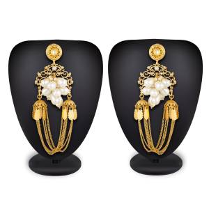 Another Lovely Designer Earrings Are Here In Golden Color With Multiple Chain Pattern And Beautified With Pearl Work. 