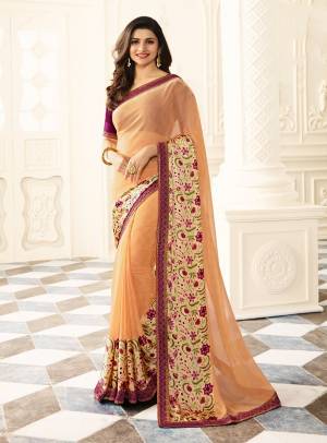 Simple Saree Is Here For Your Casual Wear In Beige Color Paired With Bright Purple Colored Blouse. This Saree Is Fabricated On Georgette Paired With Art Silk Fabricated Blouse. It Has Multi Colored Floral Prints Satin Patta.