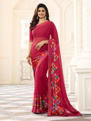 Bright And Visually Appealing Color Is Here with this Casual Saree In Dark Pink Color Paired With Dark Pink Colored Blouse. This Saree Is Fabricated On Georgette Paired With Art Silk Fabricated Blouse. Its Fabric Is Light Weight And Easy To Carry All Day Long.