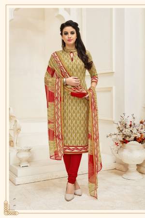 If Those Readymade Suit Does Not Lend You desired Comfort Than Grab This Dress Material In Beige Colored Top Paired With Red Bottom And Beige And Red Dupatta. Get This Stitched As Per Your Desired Fit And Comfort.